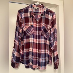 Lucky Brand, blue and pink tones in plaid print, size large.